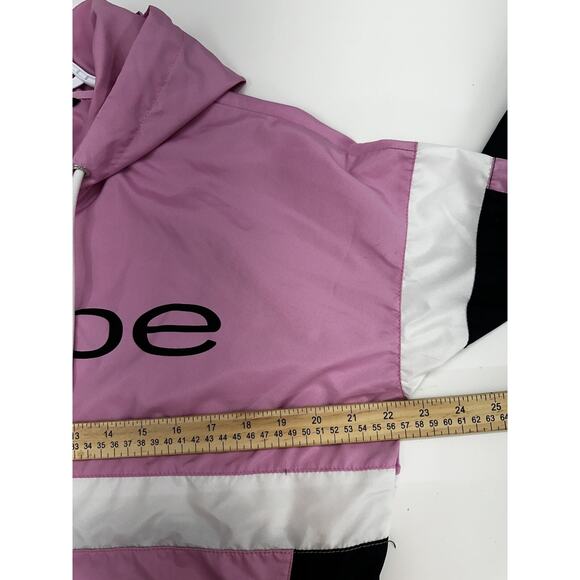 Bebe Womens Jacket Size Medium Pink Colorblock Zip Up Windbreaker Hooded - Picture 10 of 13